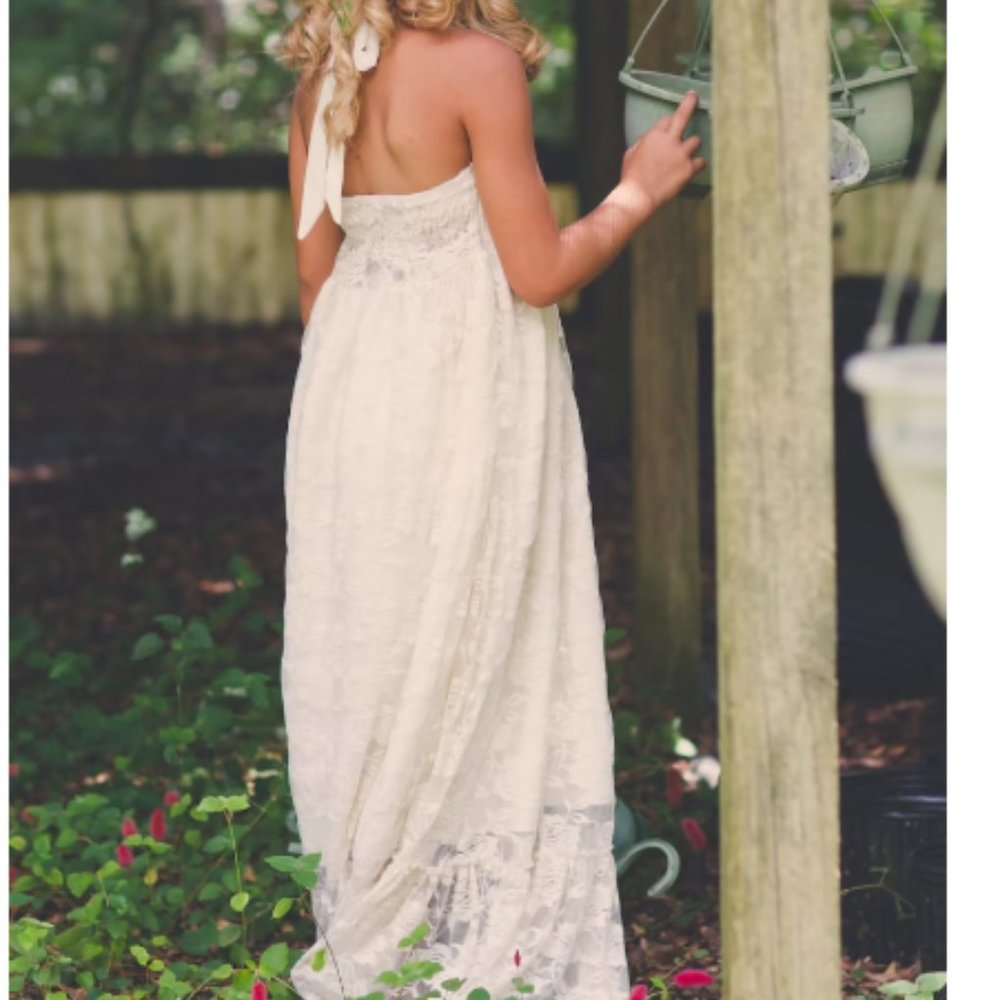 Flower Girl lvory Lace Halter Dress